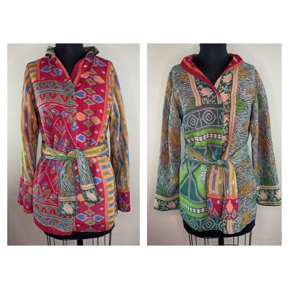 Mieko Mintz Vintage Cotton Multi Color Reversible Tie Jacket Art Wear S M L RARE